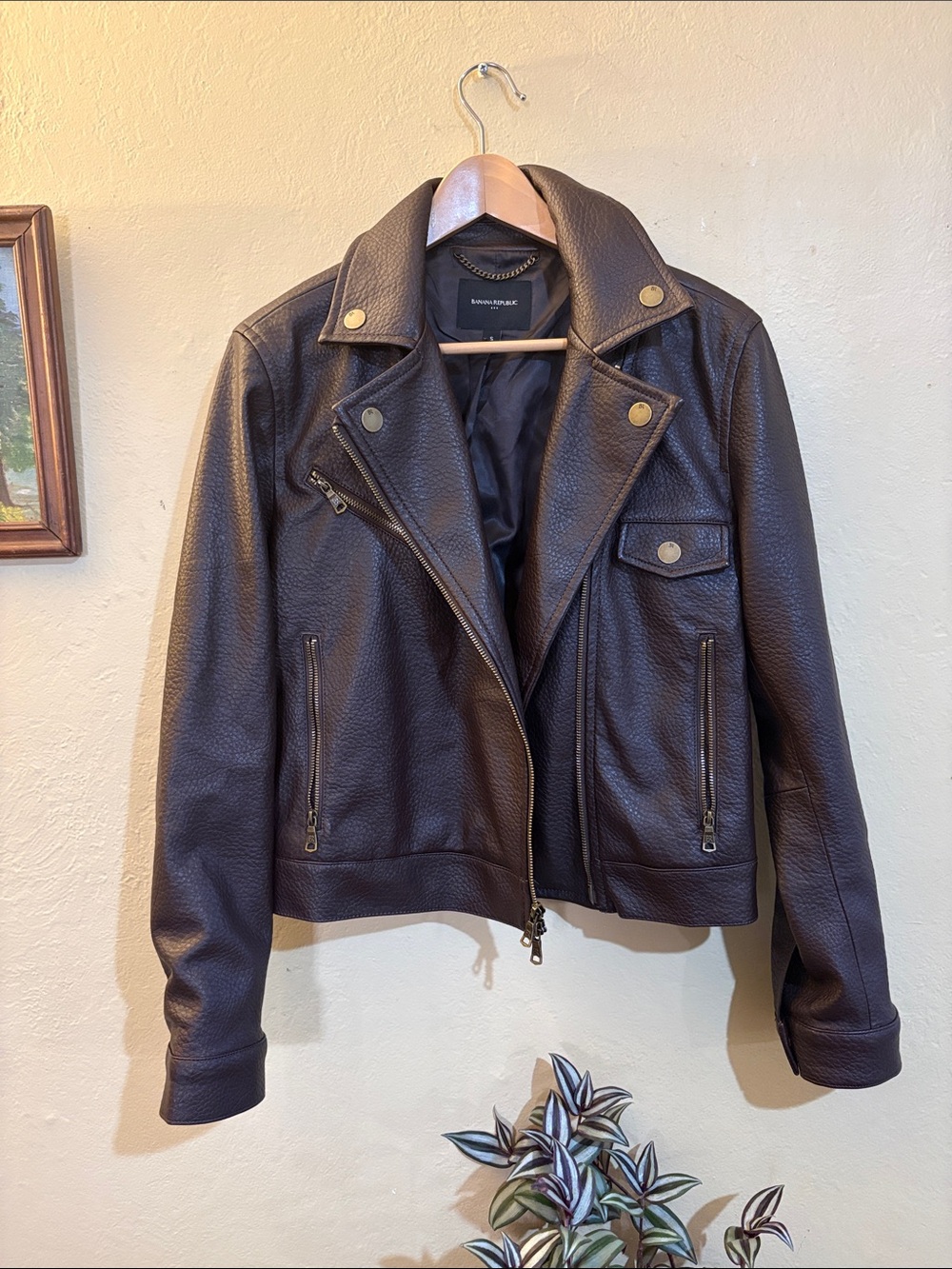 Banana Republic Women's Chocolate Brown Vegan Leather Moto Jacket